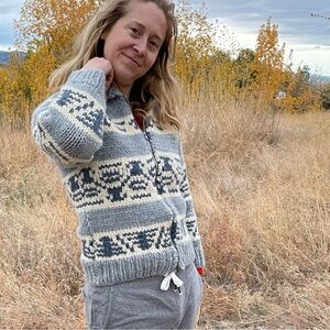 Vintage Light Blue Wool handmade knit jacket